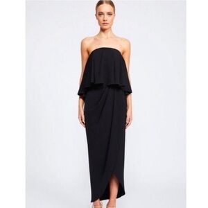 Shona Joy Core Strapless Frill Maxi Dress Black‎ Size 2 Evening Formal Cocktail